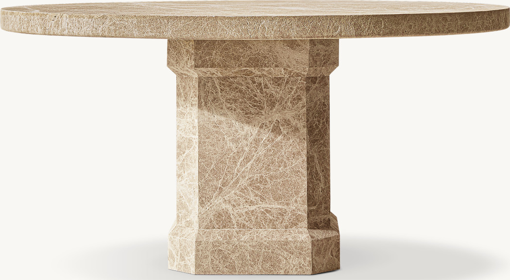 Petra Yuvarlak Masa — Sandblasted Krem Emperador Mermer