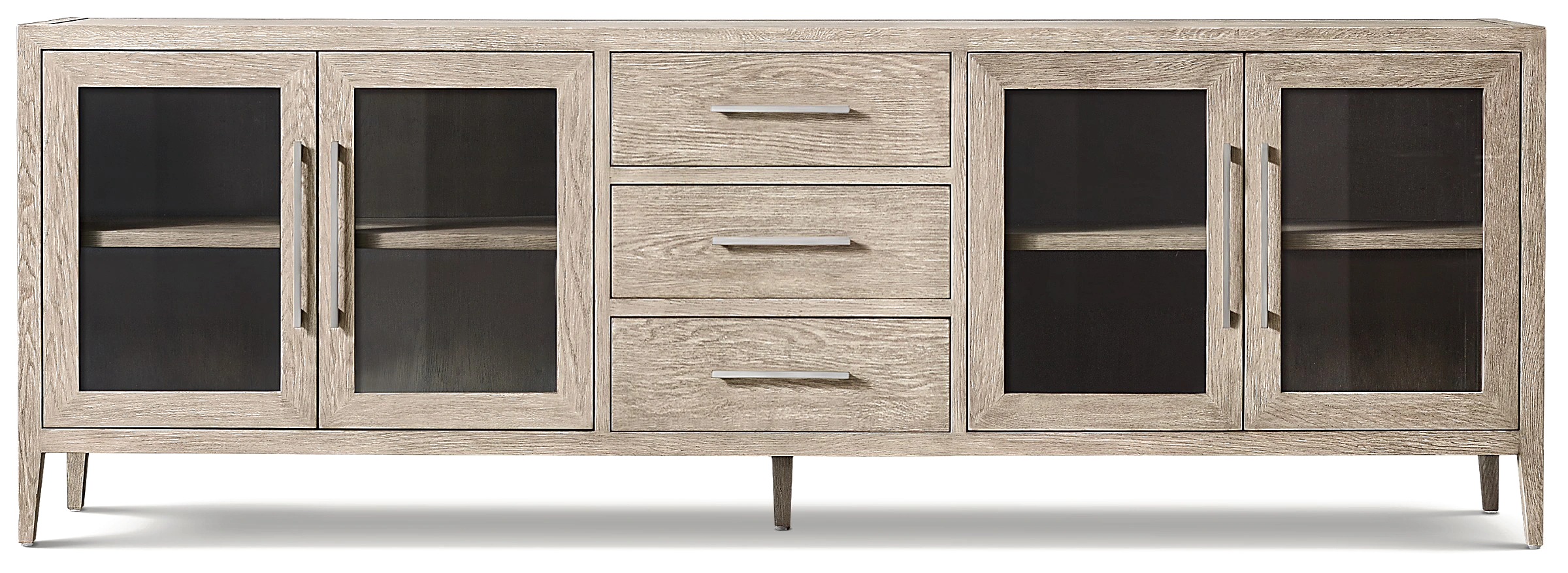 Flora Çekmeceli Camlı Büfe — Beyazlatılmış Meşe/ Açık Kalay