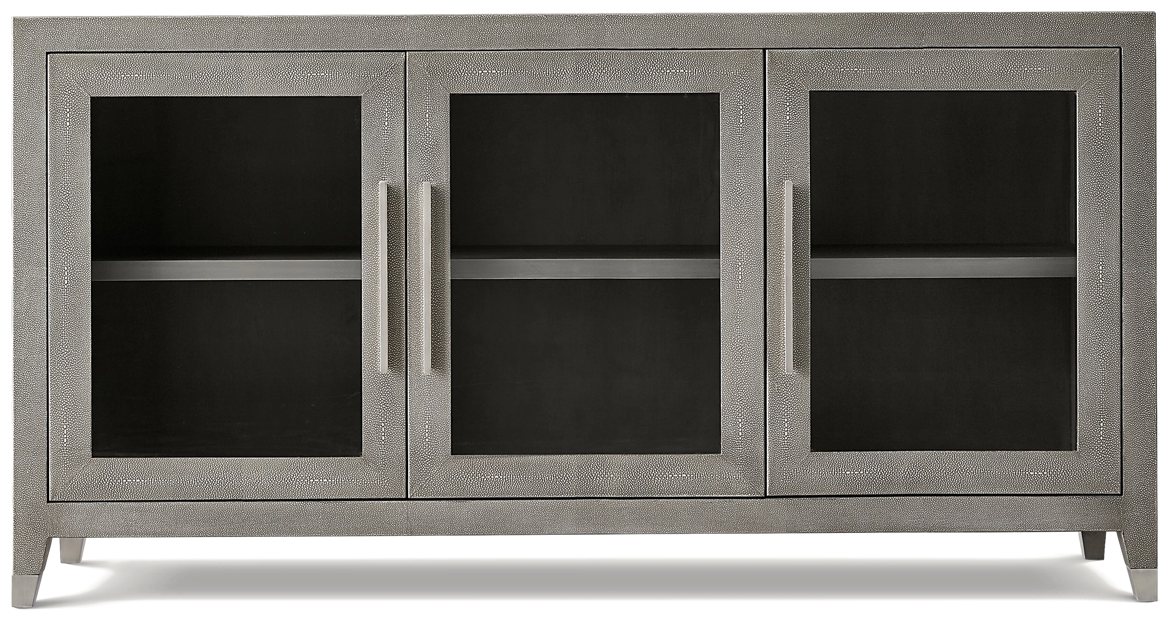 Tiria 3 Kapılı Camlı Büfe — Fog Dokulu Yüzey/ Brushed Stainless Steel