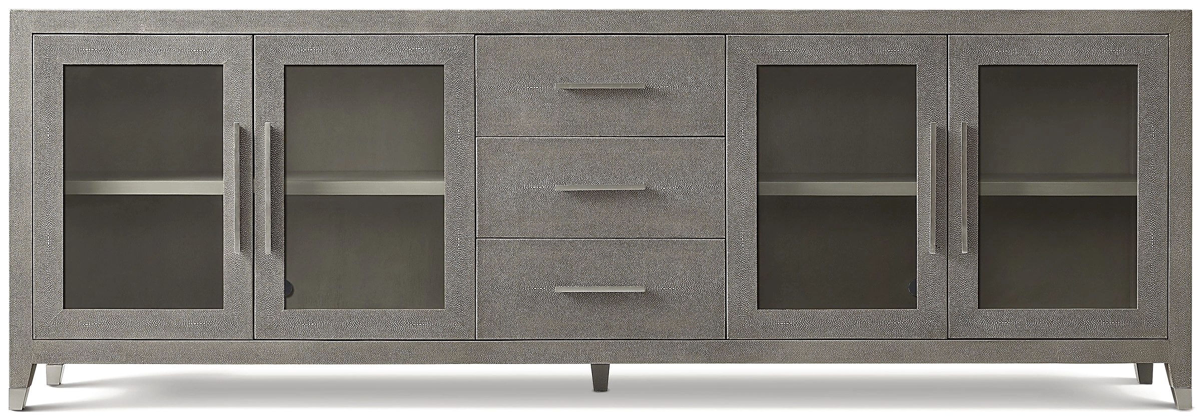 Tiria Çekmeceli Camlı Büfe — Fog Dokulu Yüzey/ Brushed Stainless Steel