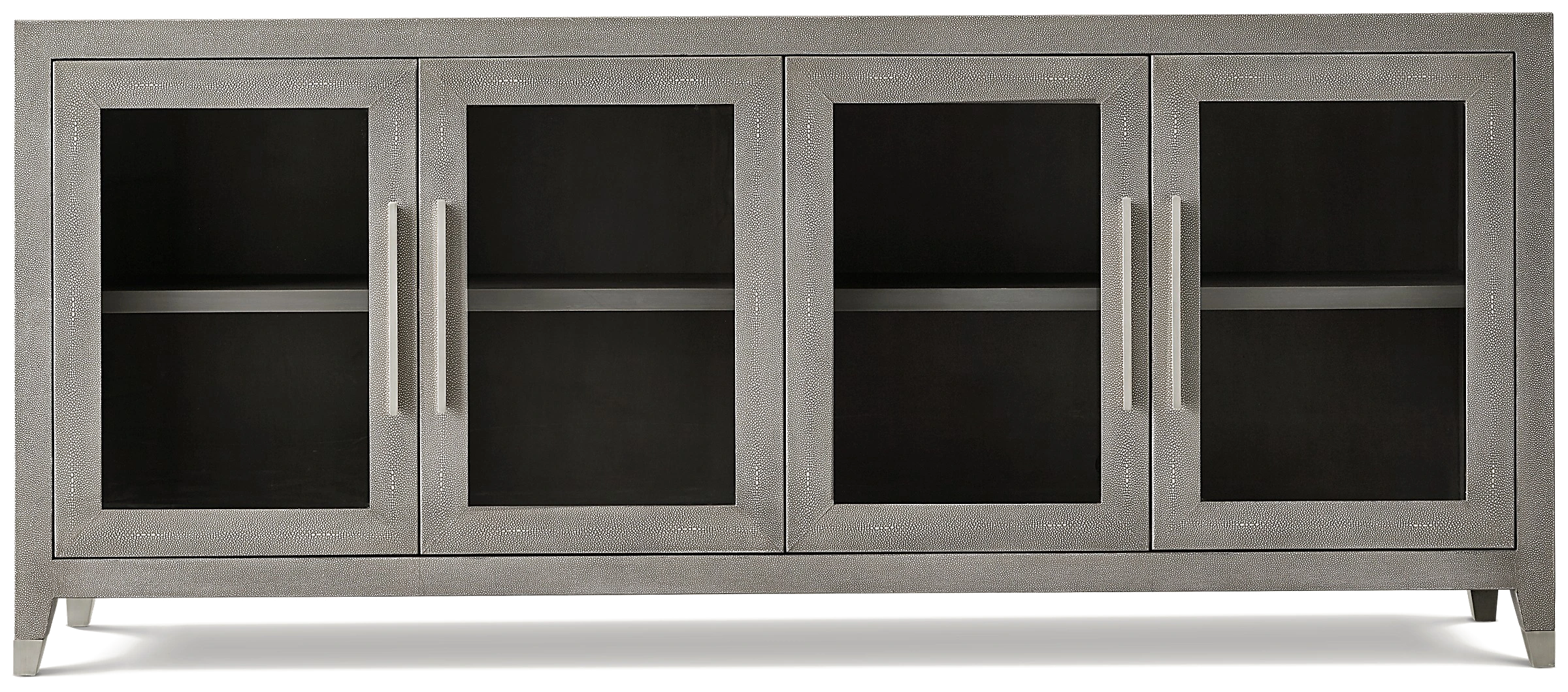 Tiria 4 Kapılı Camlı Büfe — Fog Dokulu Yüzey/ Brushed Stainless Steel