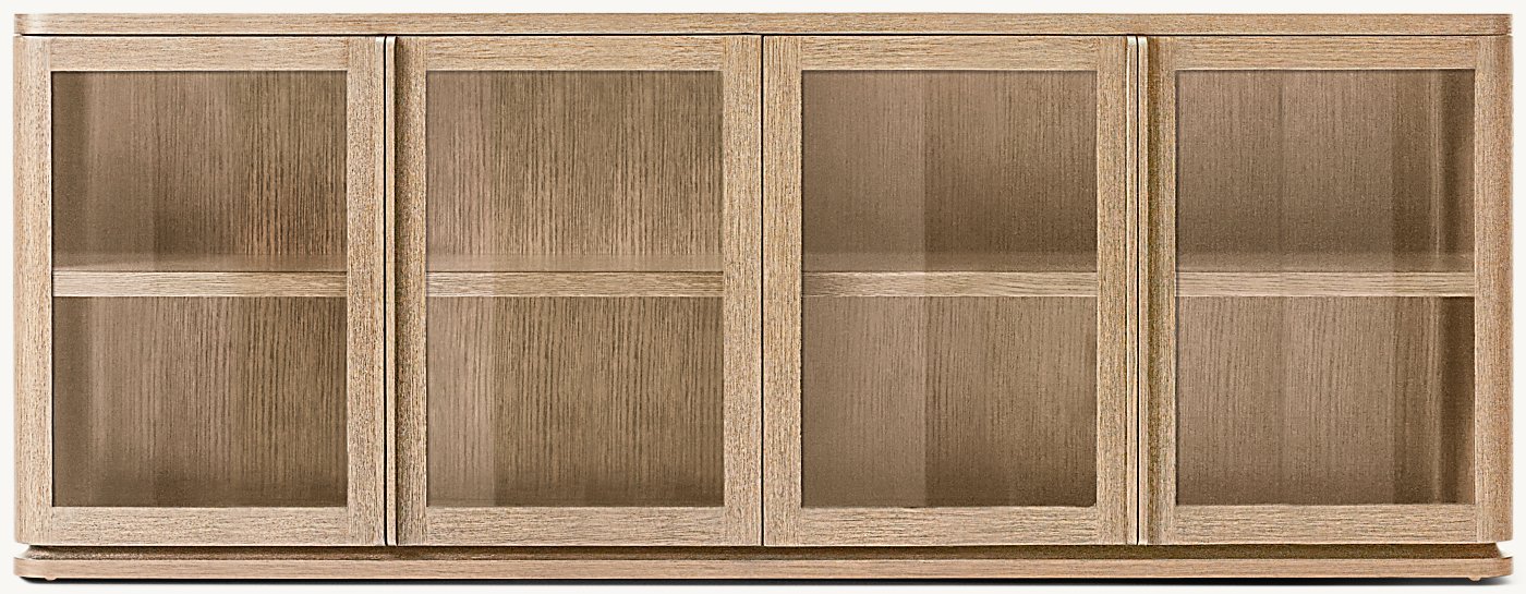Aster 4 Kapılı Camlı Büfe — Açık Fırçalı Meşe