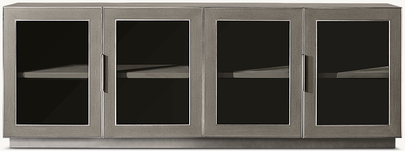 Nara 4 Kapılı Camlı Büfe — Fog Dokulu Yüzey/ Brushed Stainless Steel
