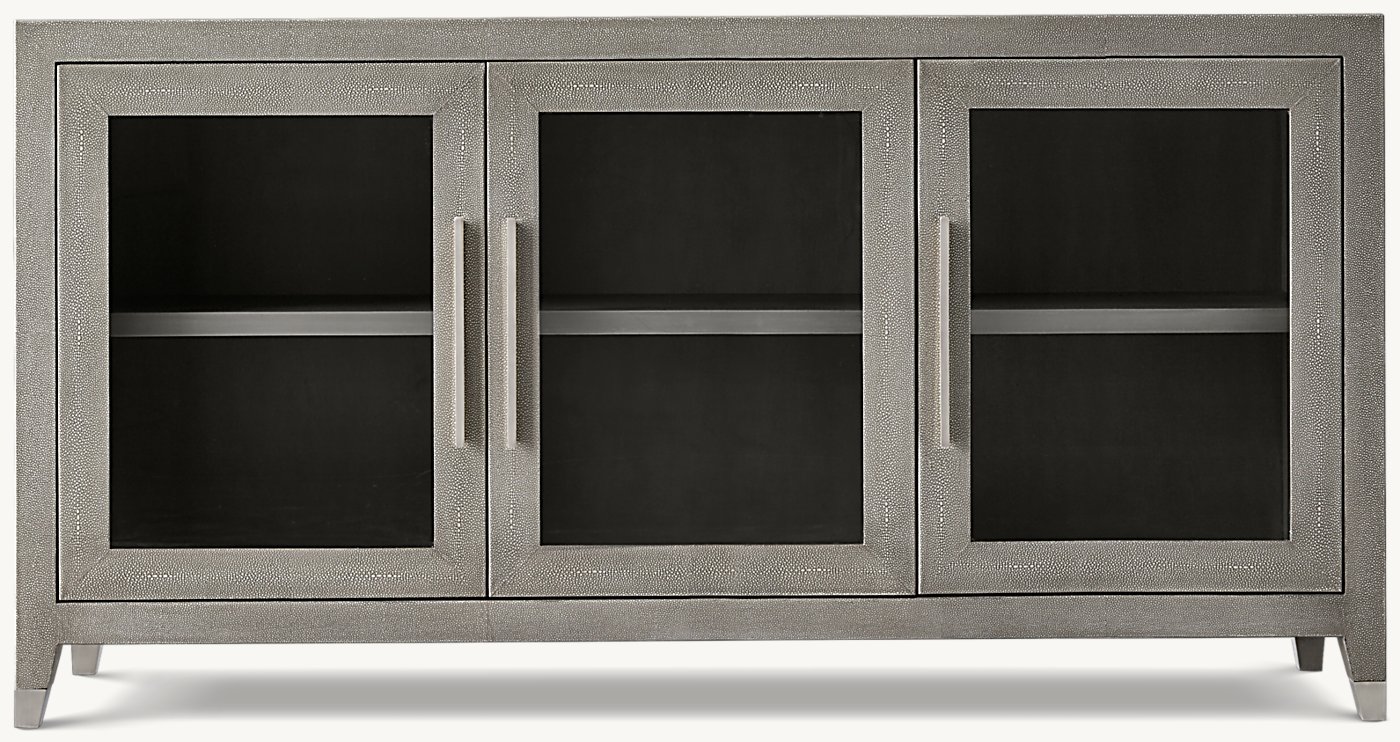 Tiria 3 Kapılı Camlı Büfe — Fog Dokulu Yüzey/ Brushed Stainless Steel