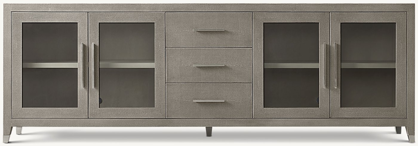 Tiria Çekmeceli Camlı Büfe — Fog Dokulu Yüzey/ Brushed Stainless Steel