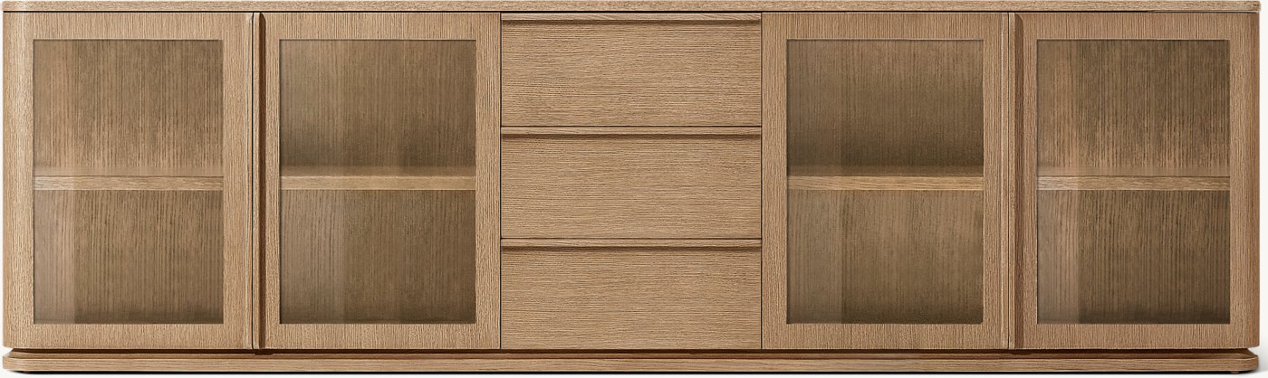 Aster Çekmeceli Camlı Büfe — Açık Fırçalı Meşe
